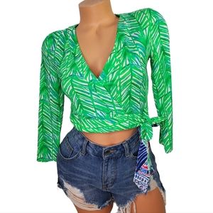 Lilly Pulitzer | Green Palm-Print Wrap Crop Top | Size XS